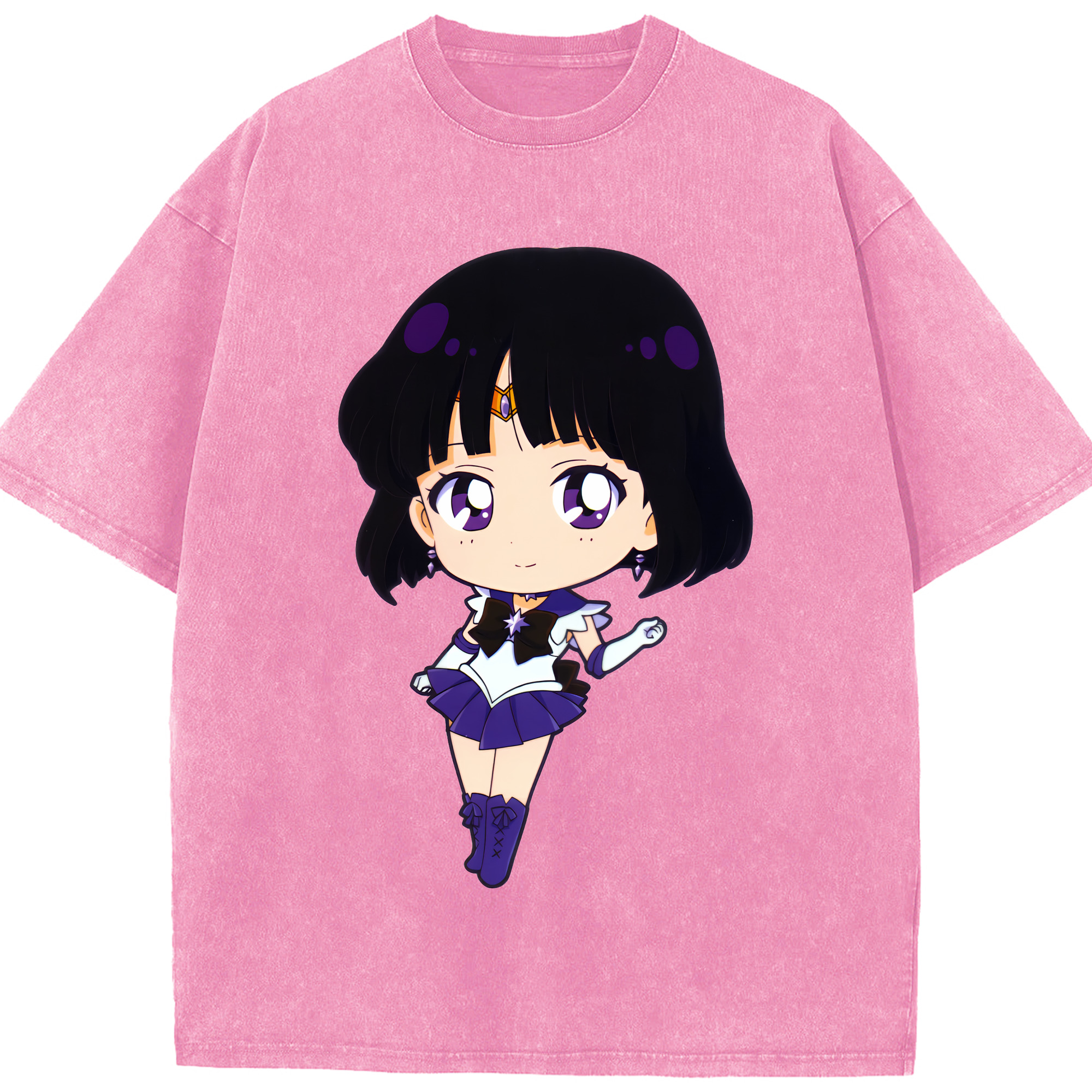 （画像用） 美少女戦士セーラームーン 土萠ほたる Sailor Moon Tomoe Hotaru （セーラーサターン；Sailor Saturn） 綿100% ヴィンテージ風 半袖Tシャツ（フロントプリント）